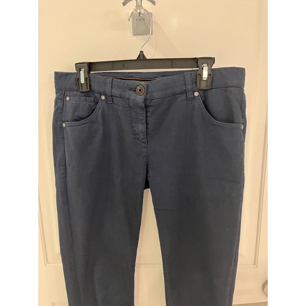 Brunello Cucinelli Twill Casual Chino Women's 5 Pocket Blue Pants Size 8 - Picture 2 of 15
